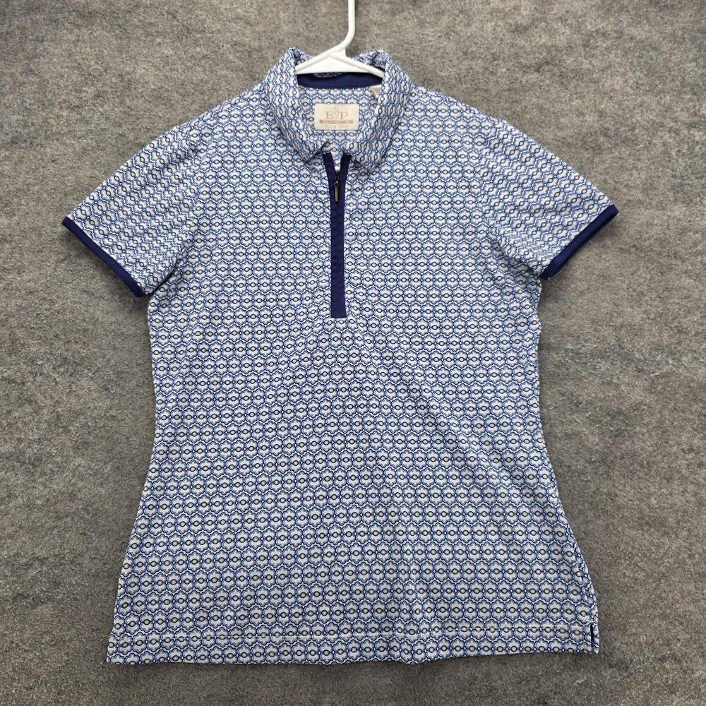 EP Pro Tour Tech Polo Shirt Womens XS Blue White Patterned Golf Athletic Top